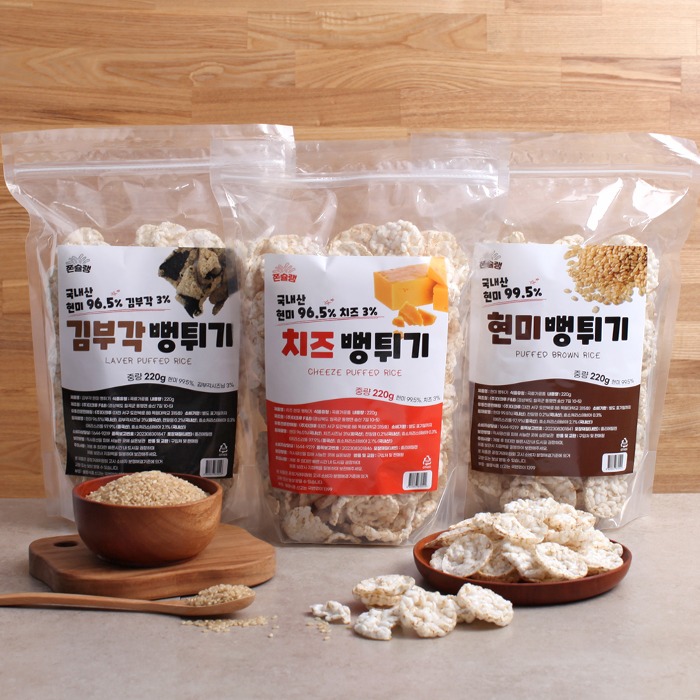 쫀슐랭 현미, 치즈, 김부각 쌀 뻥튀기 뻥과자 혼합구성